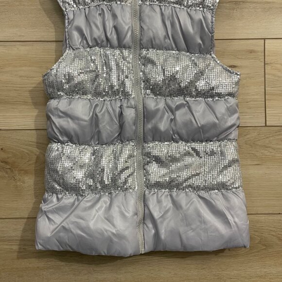 HeartSoul Girl Silver Hooded Puffer Vest XL With Sequined Accents Polyester - Picture 4 of 12